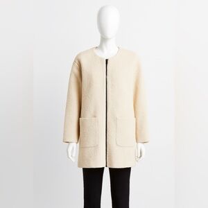 Women's Mango Ivory Beige Boucle Wool Blend Jacket Coat Size US S NWOT